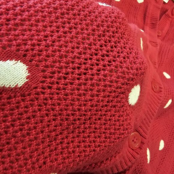 CHRISTOPHER & BANKS polka dot knit cardigan top size S red white retro Pin-up - Picture 5 of 7